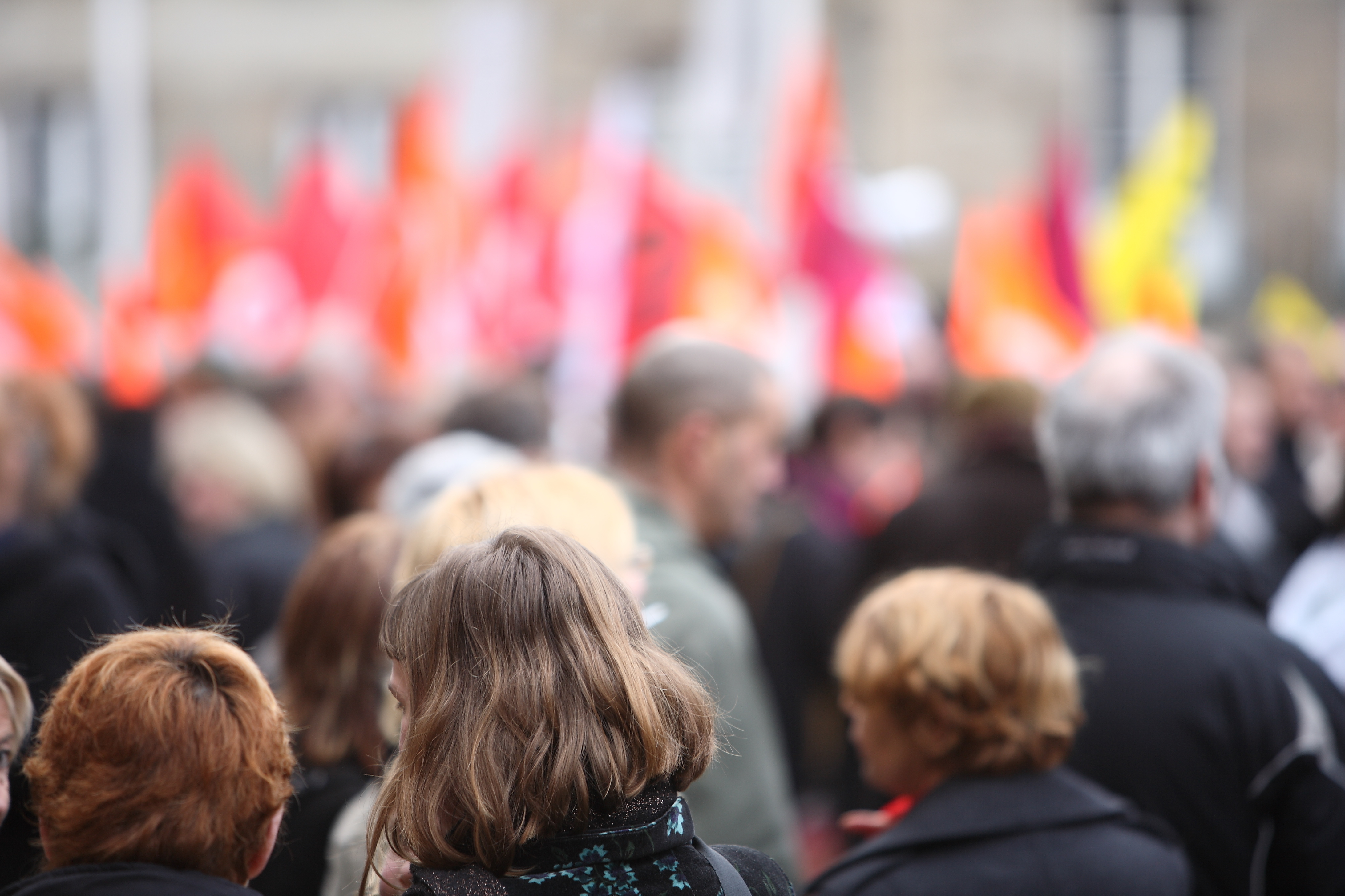 Mennesker sett gakfra i demonstrasjon